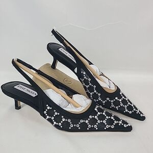 NIB Steve Madden Women's Kari Slingback Rhinestones Black Heels Sz 5